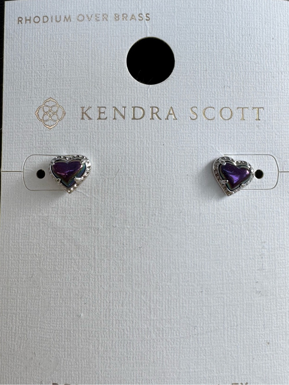 Kendra Scott Anna Heart Stud Earrings in Silver & Iridescent Purple